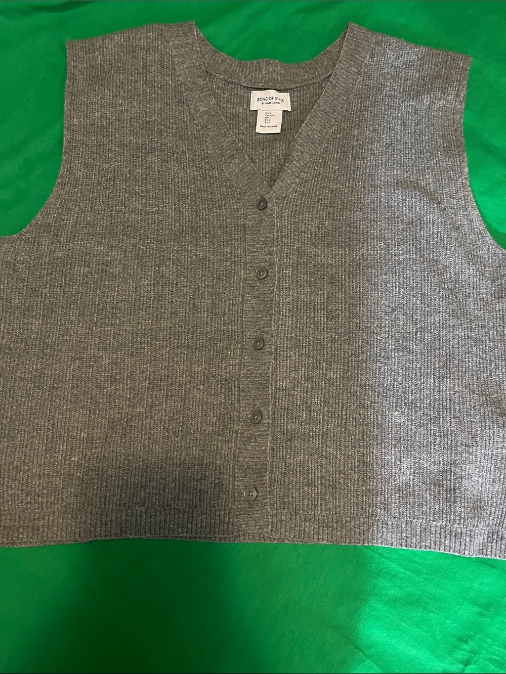 Song of Style Gray Ribbed V-Neck Button Vest